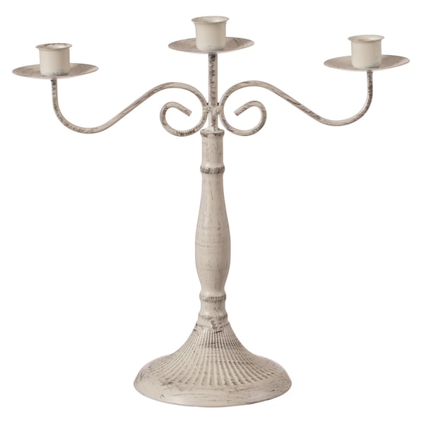 Fabulaxe Antique 12 Distressed 3 Arm Metal Candelabra for Dining Room, Entryway, Kitchen and Vanity - QI004339.TE