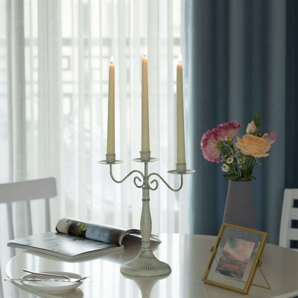 Fabulaxe Antique 12 Distressed 3 Arm Metal Candelabra for Dining Room, Entryway, Kitchen and Vanity - QI004339.TE