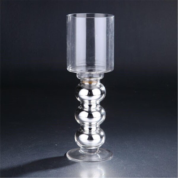 Diamond Star 14 x 4.5 in. Glass Candle Holder, Silver - 40007