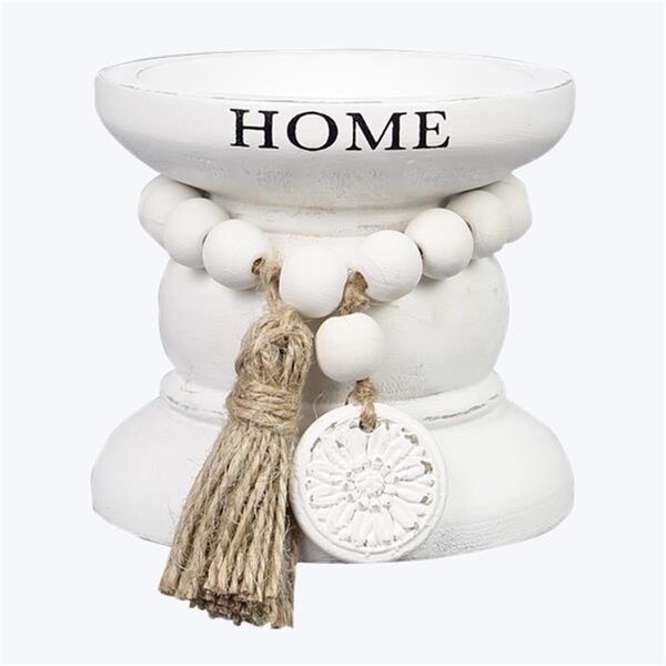 Youngs Cottage Core Wood Pillar Candle Holder - 11228
