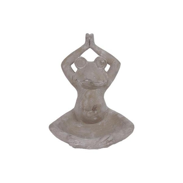 Urban Trends Collection Urban Trends Collection 54601 Cement Meditating Frog Figurine in Overhead Namaskara Position with Candle Holder; Concrete Finish - Gray - 54601