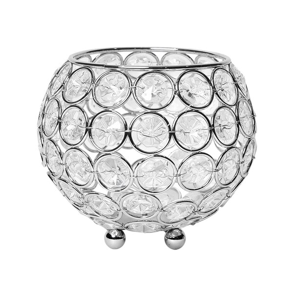 Pertenencias 4.25 in. Elipse Crystal Circular Bowl Candle Holder, Flower Vase, Wedding Centerpiece - Chrome - PE2519819