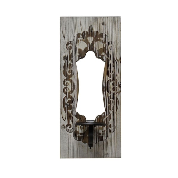 Maquina 22 in. Wall Mirror with Candle Holder, Cream - MA3009387
