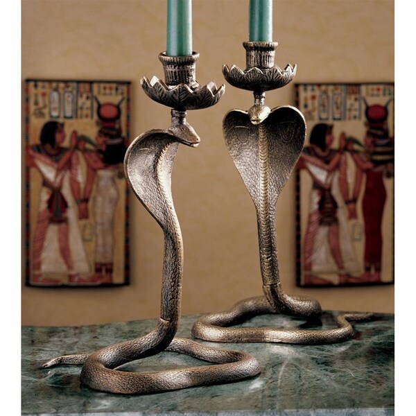 Design Toscano Uraeus Royal Egyptian Cobra Foundry Iron Candlesticks, PK 2 - SP916729