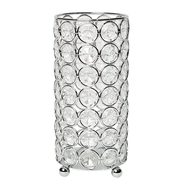 Pertenencias 6.75 in. Elipse Crystal Decorative Flower Vase, Candle Holder, Wedding Centerpiece - Chrome - PE2519815