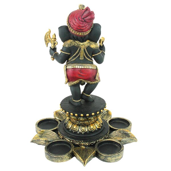 Design Toscano Standing Lord Ganesha on Lotus Flower Candle Holder Statue - QS29200