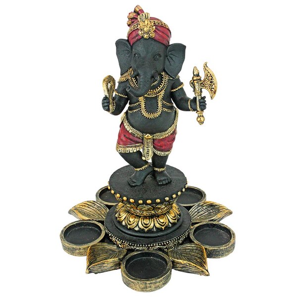 Design Toscano Standing Lord Ganesha on Lotus Flower Candle Holder Statue - QS29200