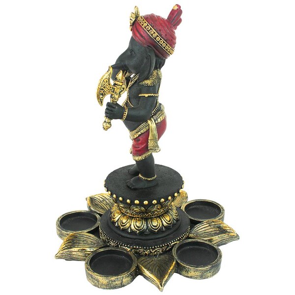 Design Toscano Standing Lord Ganesha on Lotus Flower Candle Holder Statue - QS29200