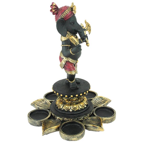Design Toscano Standing Lord Ganesha on Lotus Flower Candle Holder Statue - QS29200