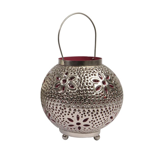Northlight Seasonal 8 in. Tropicalia Silver and Red Cut-Out Floral Votive Candle Holder - 31369877