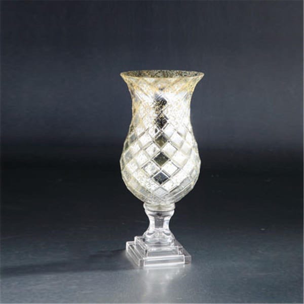 Diamond Star 14 x 6 in. Glass Hurricane, Silver - 53031