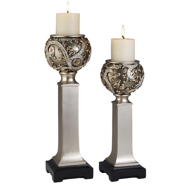 Ore Furniture 15 - 19 in. Silver Vine Candleholder Set - K-4232C