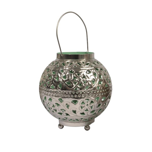 Northlight Seasonal 8 in. Tropicalia Silver and Green Cut-Out Floral Votive Candle Holder - 31369883