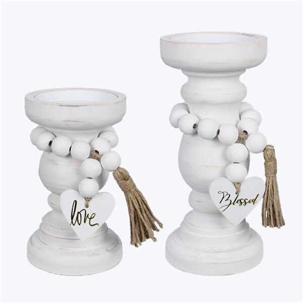 Youngs 8 in. Wood Love Candle Holders - 2 Piece Per Set - 21689