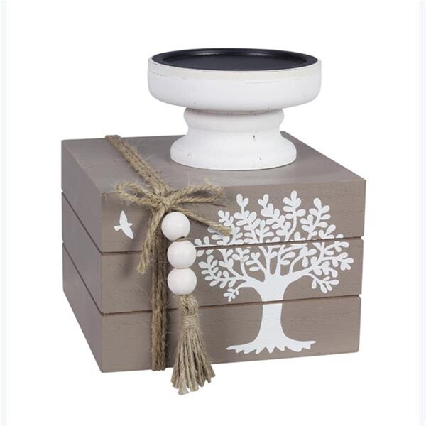 Youngs 6.75 in. Wood Home Pillar Candle Holder - 12164