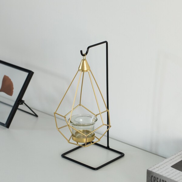 Fabulaxe Geometric Free Swinging Votive Candle Holder Decorative Modern Hanging Lantern Tabletop Centerpiece - QI004338