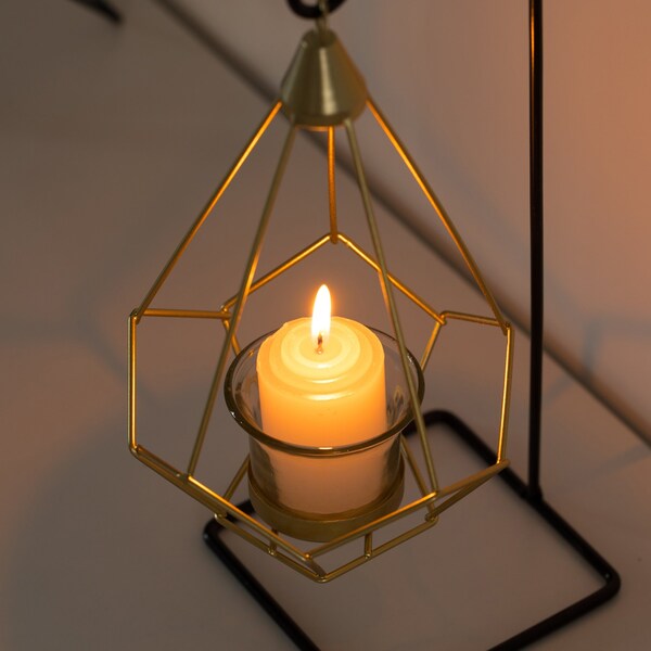 Fabulaxe Geometric Free Swinging Votive Candle Holder Decorative Modern Hanging Lantern Tabletop Centerpiece - QI004338