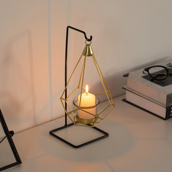 Fabulaxe Geometric Free Swinging Votive Candle Holder Decorative Modern Hanging Lantern Tabletop Centerpiece - QI004338