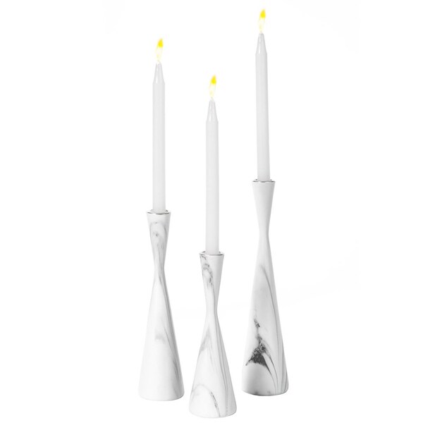 Fabulaxe Marble Resin Candle Holders - Pack of 18 White Decorative Taper Candlesticks for Home Decor,  - QI004063.WT.6