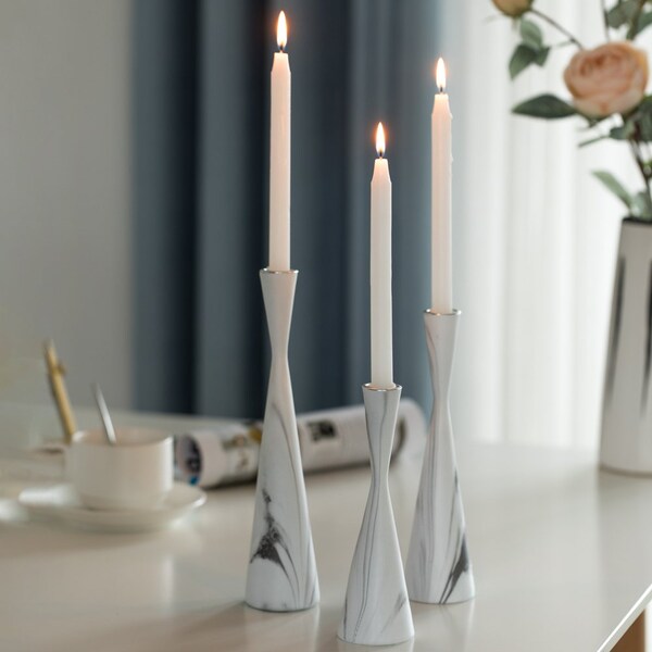 Fabulaxe Marble Resin Candle Holders - Pack of 18 White Decorative Taper Candlesticks for Home Decor,  - QI004063.WT.6