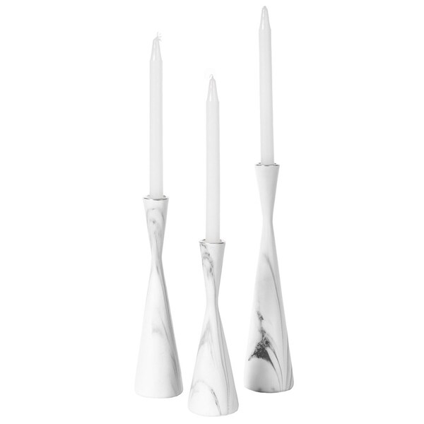 Fabulaxe Marble Resin Candle Holders - Pack of 18 White Decorative Taper Candlesticks for Home Decor,  - QI004063.WT.6