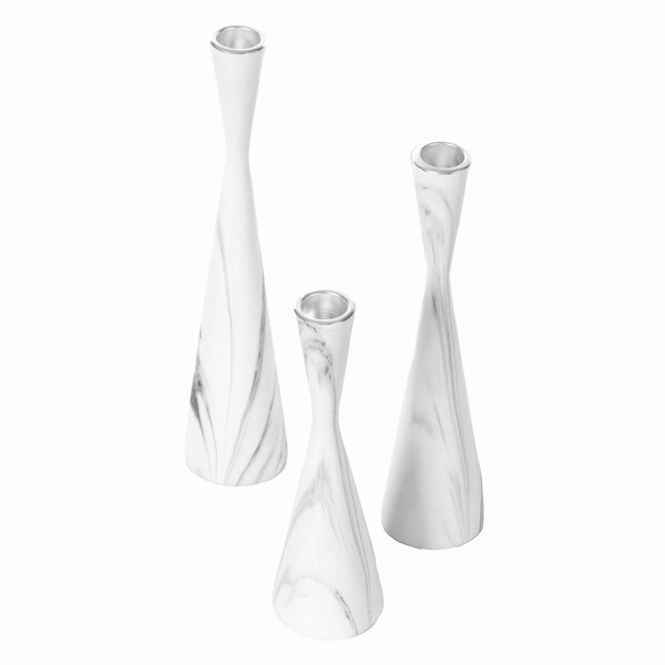 Fabulaxe Marble Resin Candle Holders - Pack of 18 White Decorative Taper Candlesticks for Home Decor,  - QI004063.WT.6
