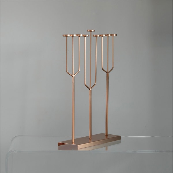 Vintiquewise Small Hanukkah Menorah, 9 Branch Tea Light Candle Holders, Rose Gold - QI004643.RG.S