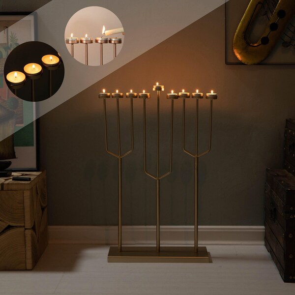 Vintiquewise Small Hanukkah Menorah, 9 Branch Tea Light Candle Holders, Rose Gold - QI004643.RG.S