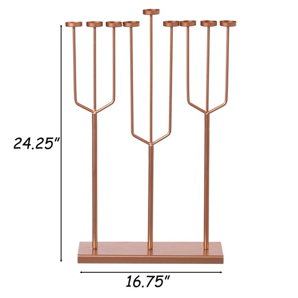 Vintiquewise Small Hanukkah Menorah, 9 Branch Tea Light Candle Holders, Rose Gold - QI004643.RG.S