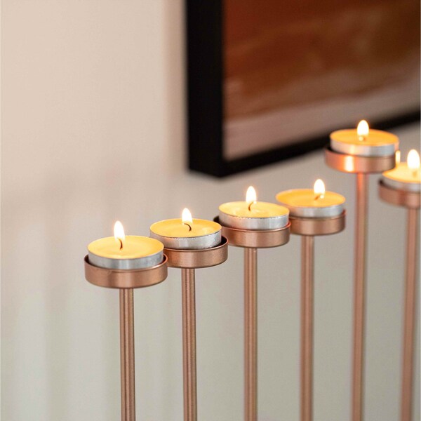 Vintiquewise Small Hanukkah Menorah, 9 Branch Tea Light Candle Holders, Rose Gold - QI004643.RG.S