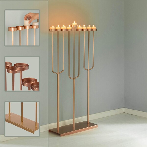 Vintiquewise Hanukkah Menorah, 9 Branch Tea Light Candle Holders, Rose Gold - QI004643.RG.L
