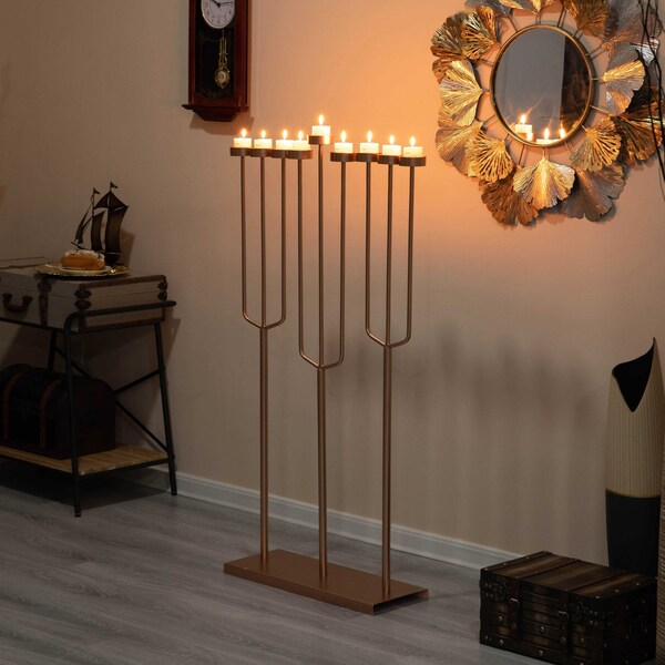 Vintiquewise Hanukkah Menorah, 9 Branch Tea Light Candle Holders, Rose Gold - QI004643.RG.L