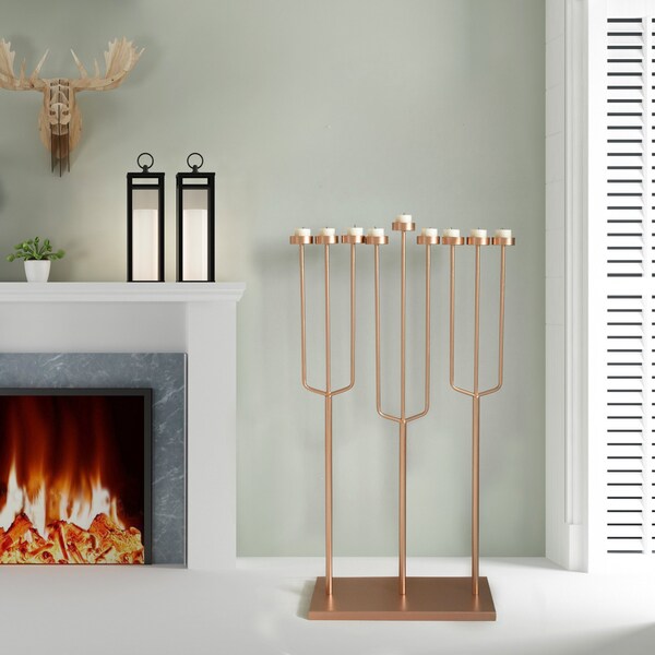 Vintiquewise Hanukkah Menorah, 9 Branch Tea Light Candle Holders, Rose Gold - QI004643.RG.L