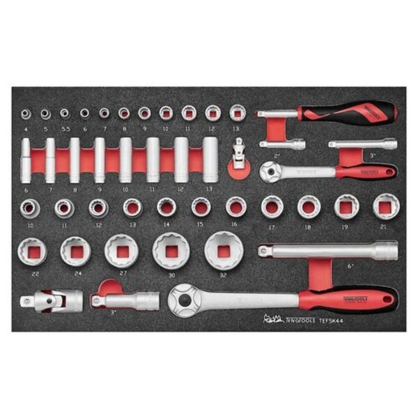Teng Tools 44 Piece Mixed Drive 12 Point & 6 Point Shallow & Deep Socket & Accessory Eva Foam Tray - TEFSK44