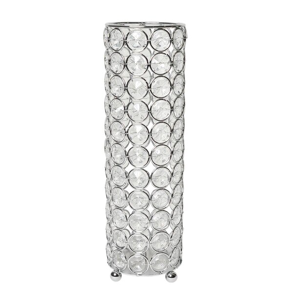 Pertenencias 10.25 in. Elipse Crystal Decorative Flower Vase, Candle Holder - Wedding Centerpiece - Chrome - PE2519824