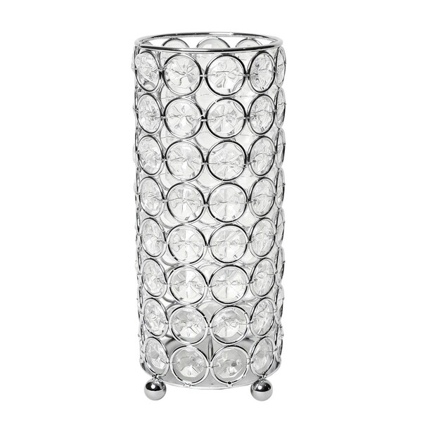 Pertenencias 7.75 in. Elipse Crystal Decorative Flower Vase, Candle Holder, Wedding Centerpiece - Chrome - PE2519816