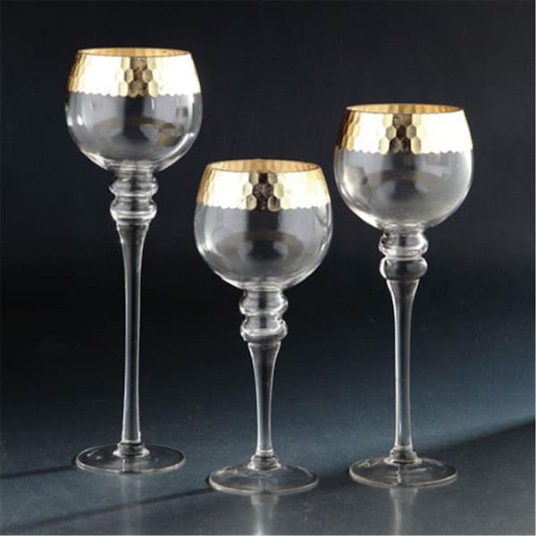 Diamond Star Diamond Star 51496 15.5 x 5 in. Hurricane Glass Candle Holder; Gold - 51496