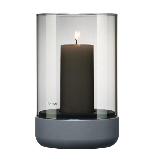 Gloriousgifts Calma Medium Hurricane Lamp Candle Holders with Candle, Steel Grey - Set of 2 - GL3338233