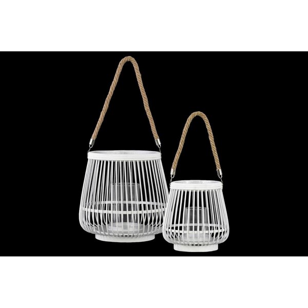 Urban Trends Collection Bamboo Round Lantern with Rope Hangers Painted  White Set of 2 - 41074