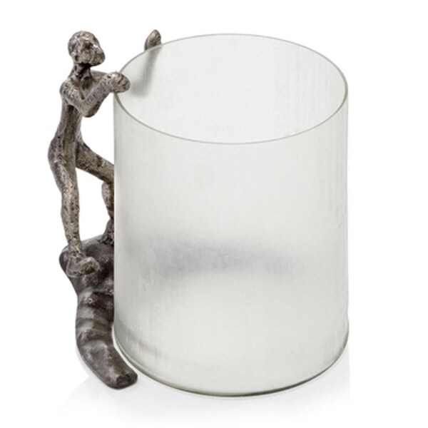 Palacedesigns 9 x 10.5 x 10 in. Antique Silver Trepador Chiseled Glass Hurricane - PA3092290