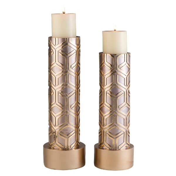 Ore International 14 16 in Rose Gold Bamboo Weave Candleholders Set of 2 - K4274C1