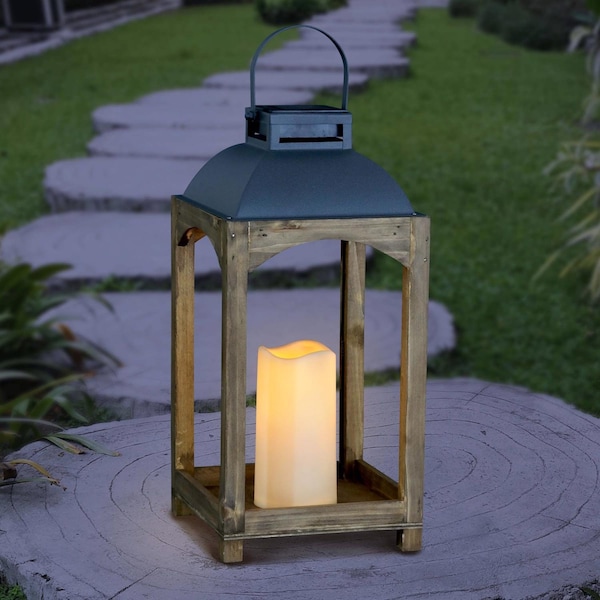 Exhart Exhart Metal/Wood Brown Solar Lantern - 72522