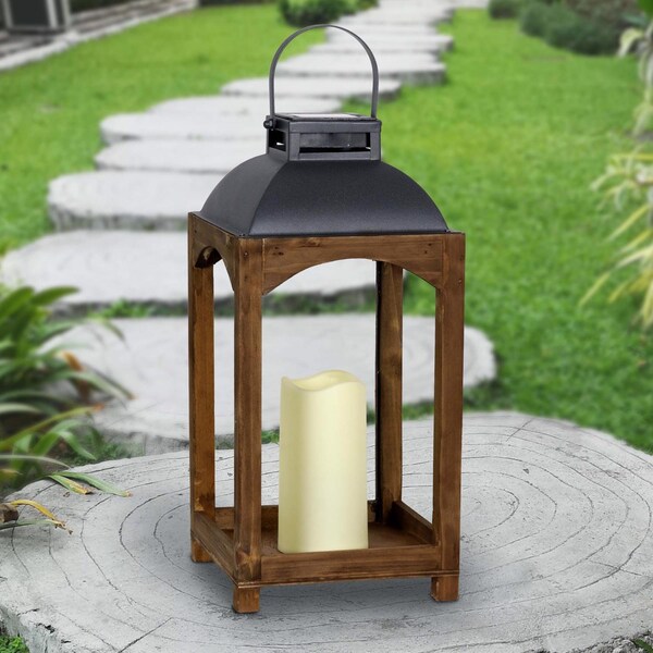 Exhart Exhart Metal/Wood Brown Solar Lantern - 72522