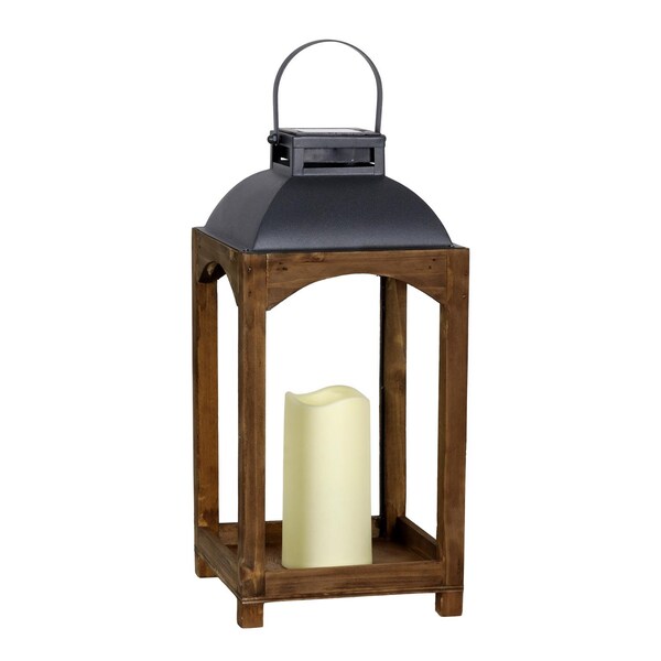 Exhart Exhart Metal/Wood Brown Solar Lantern - 72522