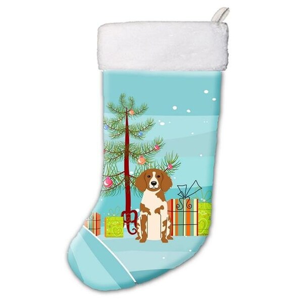 Carolines Treasures Carolines Treasures BB4197CS Merry Christmas Tree Brittany Spaniel Christmas Stocking - BB4197CS