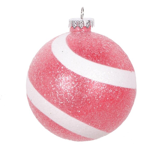 Vickerman 4 in. Sugar Glitter Ball Ornament, Red & White - 4 per Bag - MT228503