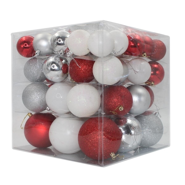 Queens Of Christmas Ball Ornaments Red Silver & White, 62PK - ORN-62PK-CDY