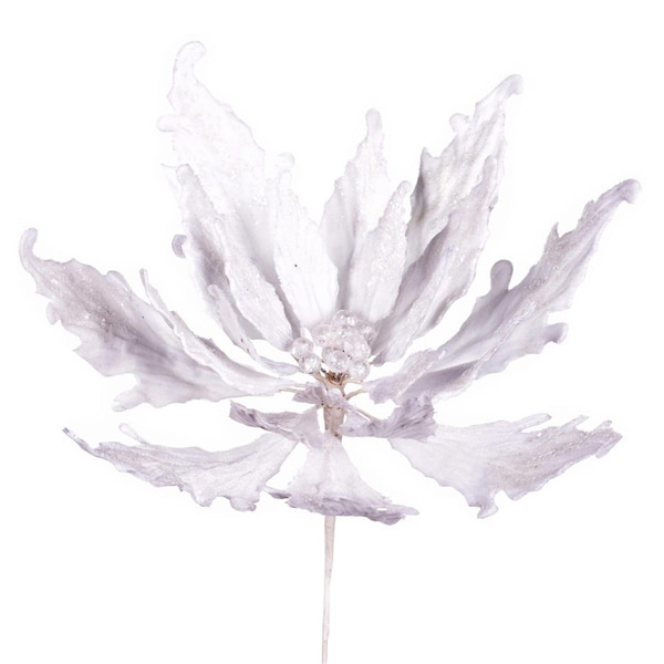Vickerman 16 x 22 in. White Velvet Poinsettia Pick - LF202211