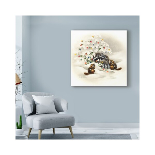 Trademark Fine Art Peggy Harris 'Raccoon Christmas Lights' Canvas Art, 18x18 - ALI42299-C1818GG