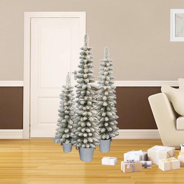 Celebrations Celebrations 5 ft. Slim Flocked Pencil Christmas Tree - 22-111-430-3PK